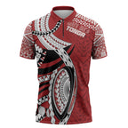 Mate Ma'a Tonga Rugby Custom Kupesi Motifs Zipper Polo Shirt Red Waves