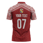 Mate Ma'a Tonga Rugby Custom Kupesi Motifs Zipper Polo Shirt Red Waves