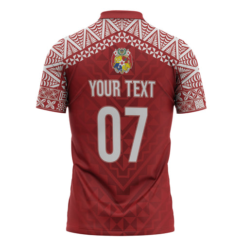 Mate Ma'a Tonga Rugby Custom Kupesi Motifs Zipper Polo Shirt Red Waves