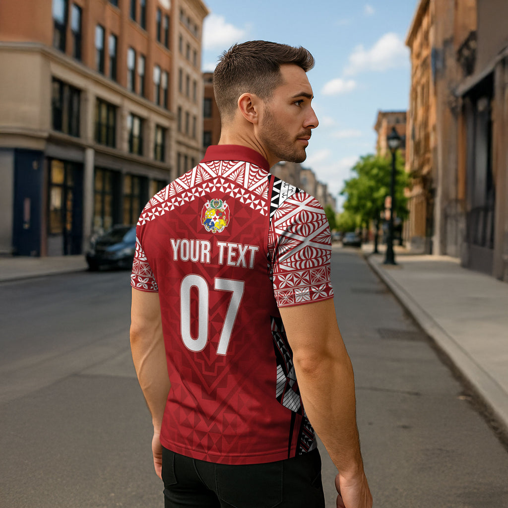 Mate Ma'a Tonga Rugby Custom Kupesi Motifs Zipper Polo Shirt Red Waves
