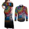 australia-lgbtq-history-month-couples-matching-off-shoulder-maxi-dress-and-long-sleeve-button-shirts-indigenous-rainbows-pride-be-you