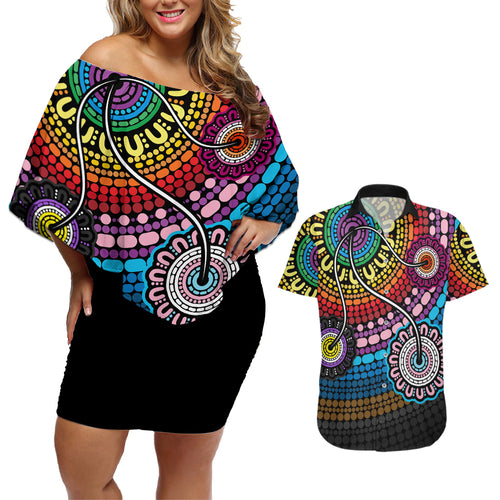 australia-lgbtq-history-month-couples-matching-off-shoulder-short-dress-and-hawaiian-shirt-indigenous-rainbows-pride-be-you