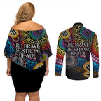 australia-lgbtq-history-month-couples-matching-off-shoulder-short-dress-and-long-sleeve-button-shirts-indigenous-rainbows-pride-be-you