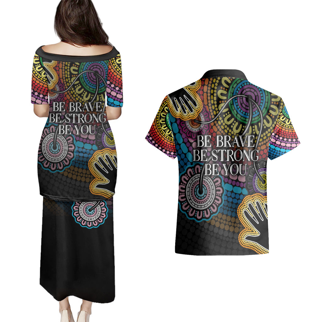 australia-lgbtq-history-month-couples-matching-puletasi-dress-and-hawaiian-shirt-indigenous-rainbows-pride-be-you