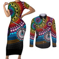 australia-lgbtq-history-month-couples-matching-short-sleeve-bodycon-dress-and-long-sleeve-button-shirts-indigenous-rainbows-pride-be-you