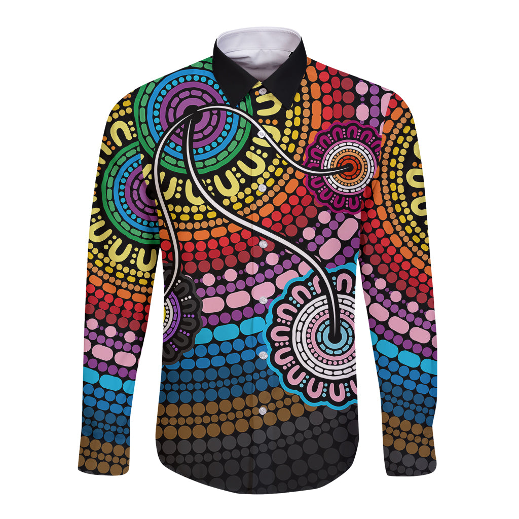 australia-lgbtq-history-month-long-sleeve-button-shirt-indigenous-rainbows-pride-be-you