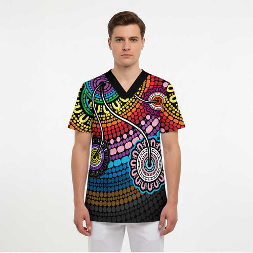 Australia LGBTQ+ History Month Scrub Top Indigenous Rainbows Pride Be You - Aussie Hoodie