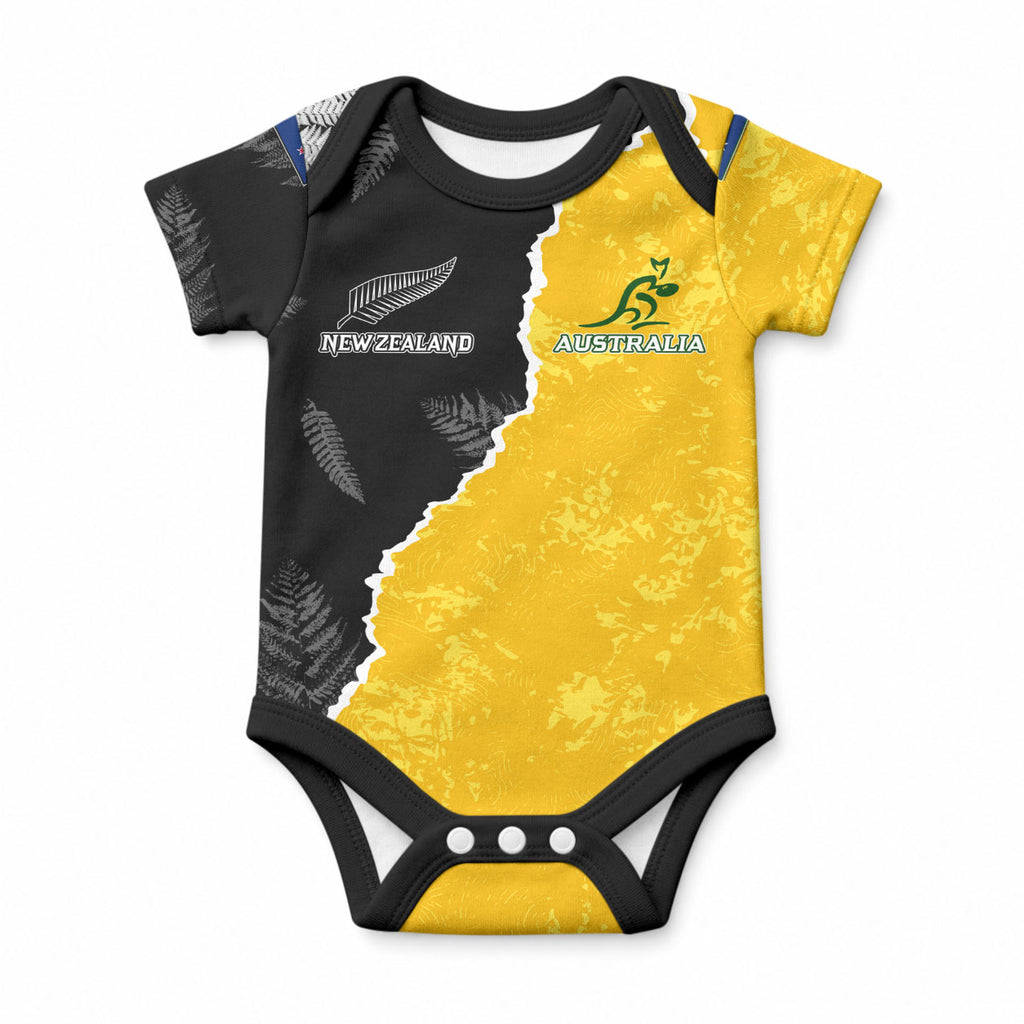 Australia New Zealand Mix Rugby Baby Onesie Wallabies Versus Silver Fern Sporty Basic