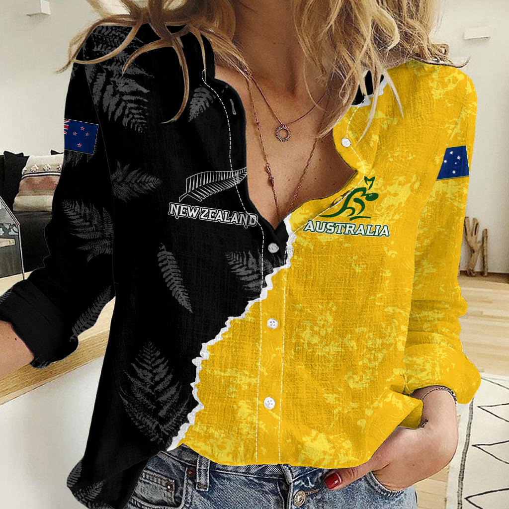 Australia Rugby Mix New Zealands Rugby Women Casual Shirt Wallabies Versus Silver Fern Sporty Basic LT7