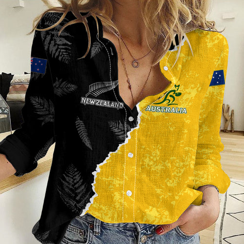 Australia Rugby Mix New Zealands Rugby Women Casual Shirt Wallabies Versus Silver Fern Sporty Basic LT7