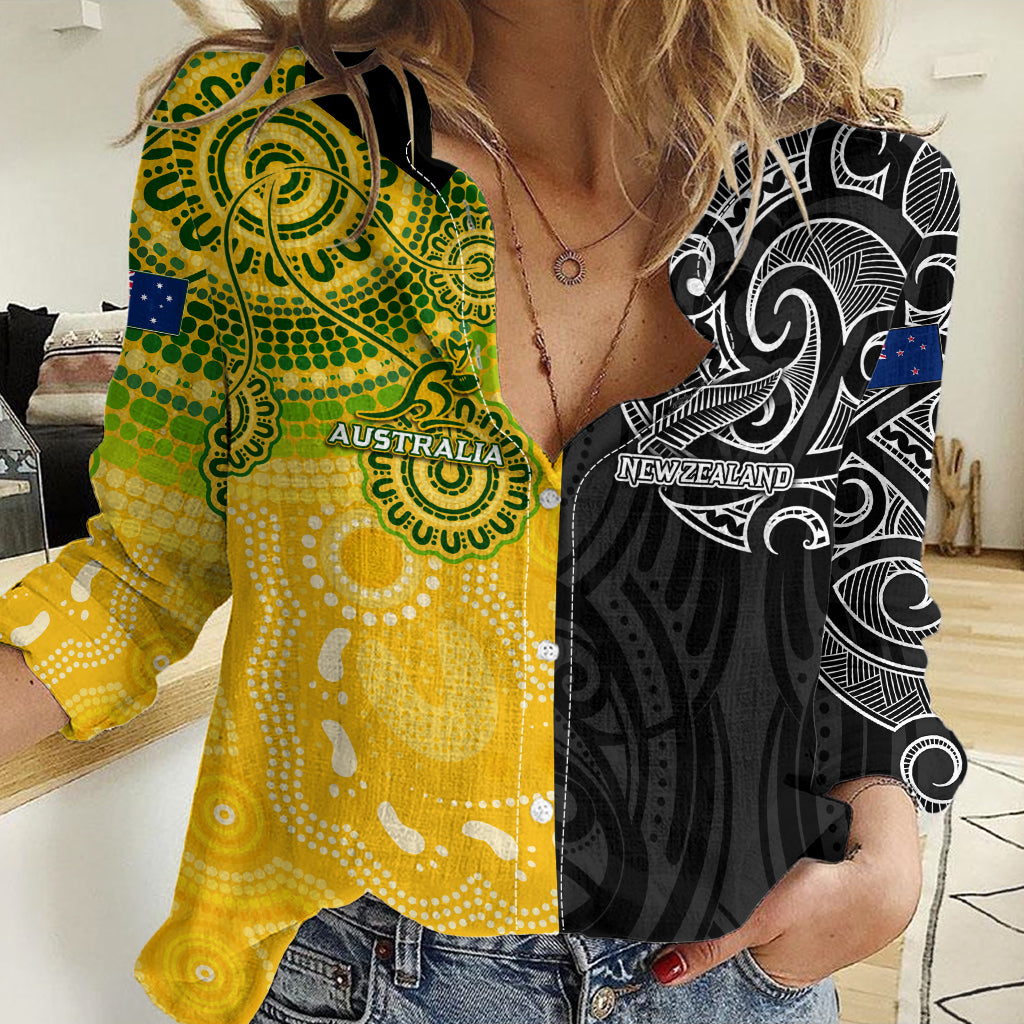 Personalised Australia Rugby Mix New Zealands Rugby Women Casual Shirt Indigenous Half-Half Style LT7