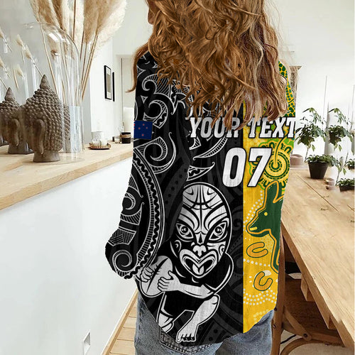 Personalised Australia Rugby Mix New Zealands Rugby Women Casual Shirt Indigenous Half-Half Style LT7