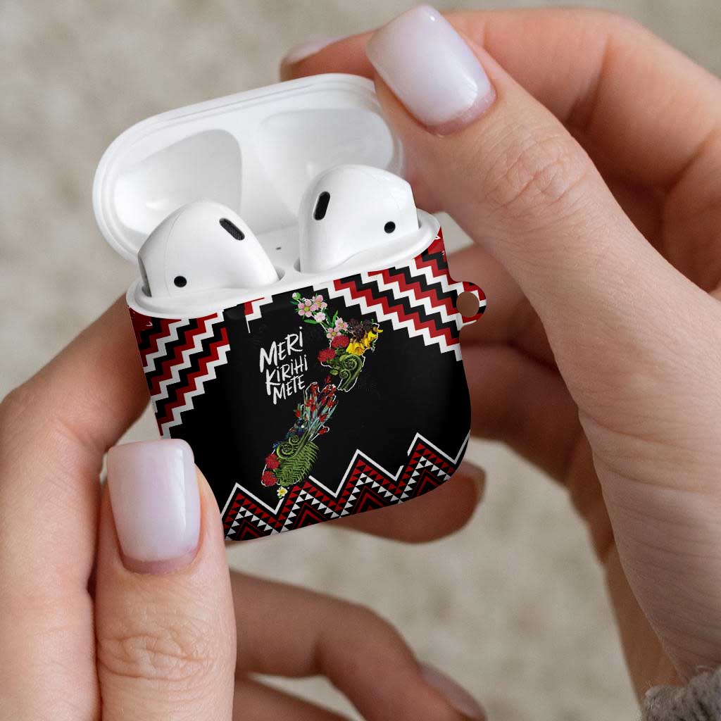 New Zealand Christmas Taniko Poutama AirPods Case Flora Map with Birds - Aussie Hoodie