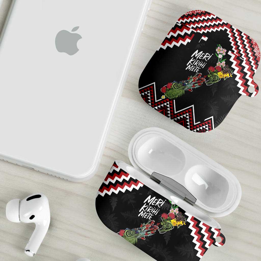 New Zealand Christmas Taniko Poutama AirPods Case Flora Map with Birds - Aussie Hoodie