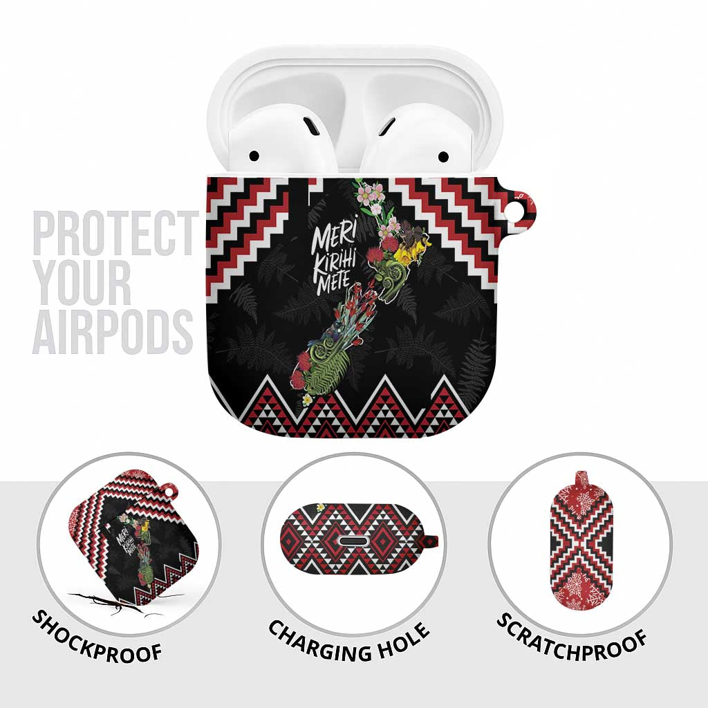 New Zealand Christmas Taniko Poutama AirPods Case Flora Map with Birds - Aussie Hoodie