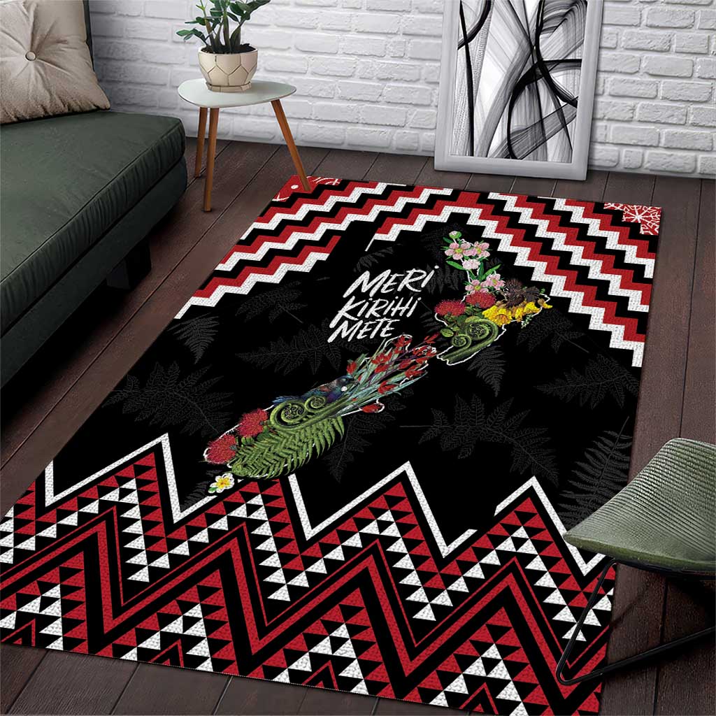 New Zealand Christmas Taniko Poutama Area Rug Flora Map with Birds - Aussie Hoodie