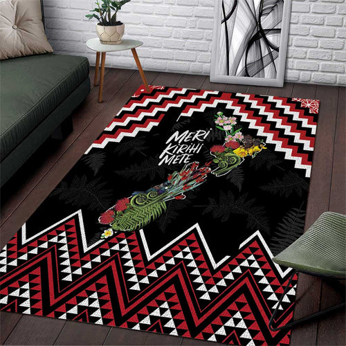 New Zealand Christmas Taniko Poutama Area Rug Flora Map with Birds - Aussie Hoodie