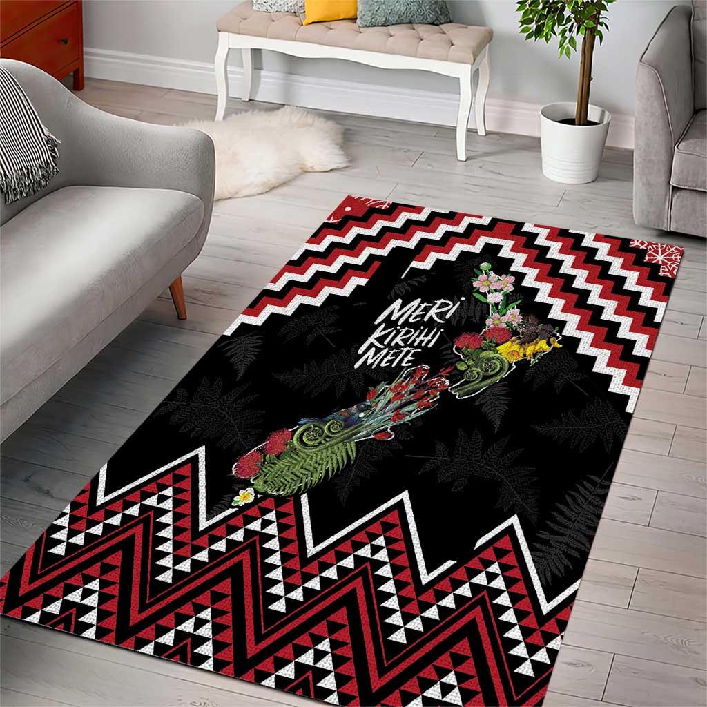 New Zealand Christmas Taniko Poutama Area Rug Flora Map with Birds - Aussie Hoodie