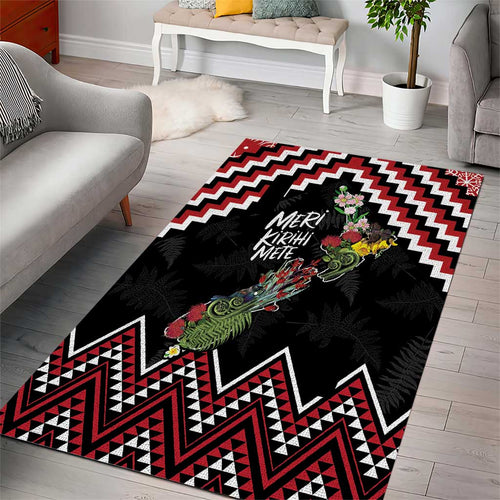 New Zealand Christmas Taniko Poutama Area Rug Flora Map with Birds - Aussie Hoodie
