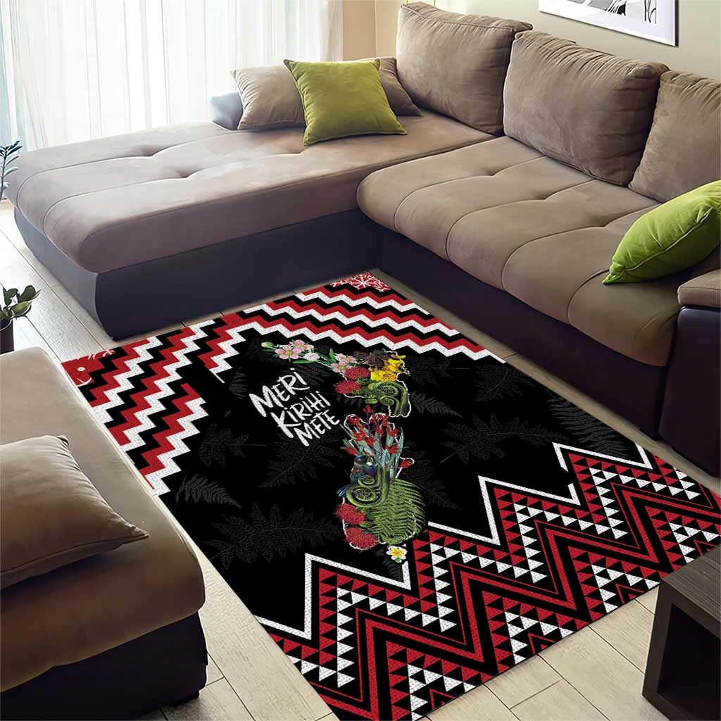 New Zealand Christmas Taniko Poutama Area Rug Flora Map with Birds - Aussie Hoodie