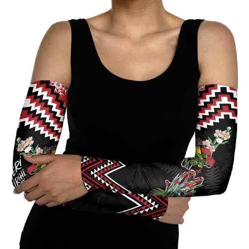 New Zealand Christmas Taniko Poutama Arm Sleeves Flora Map with Birds - Aussie Hoodie