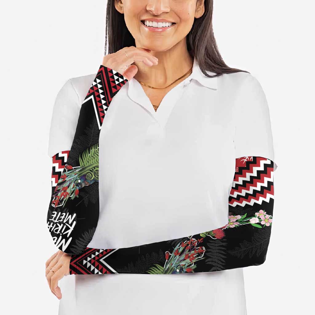 New Zealand Christmas Taniko Poutama Arm Sleeves Flora Map with Birds - Aussie Hoodie