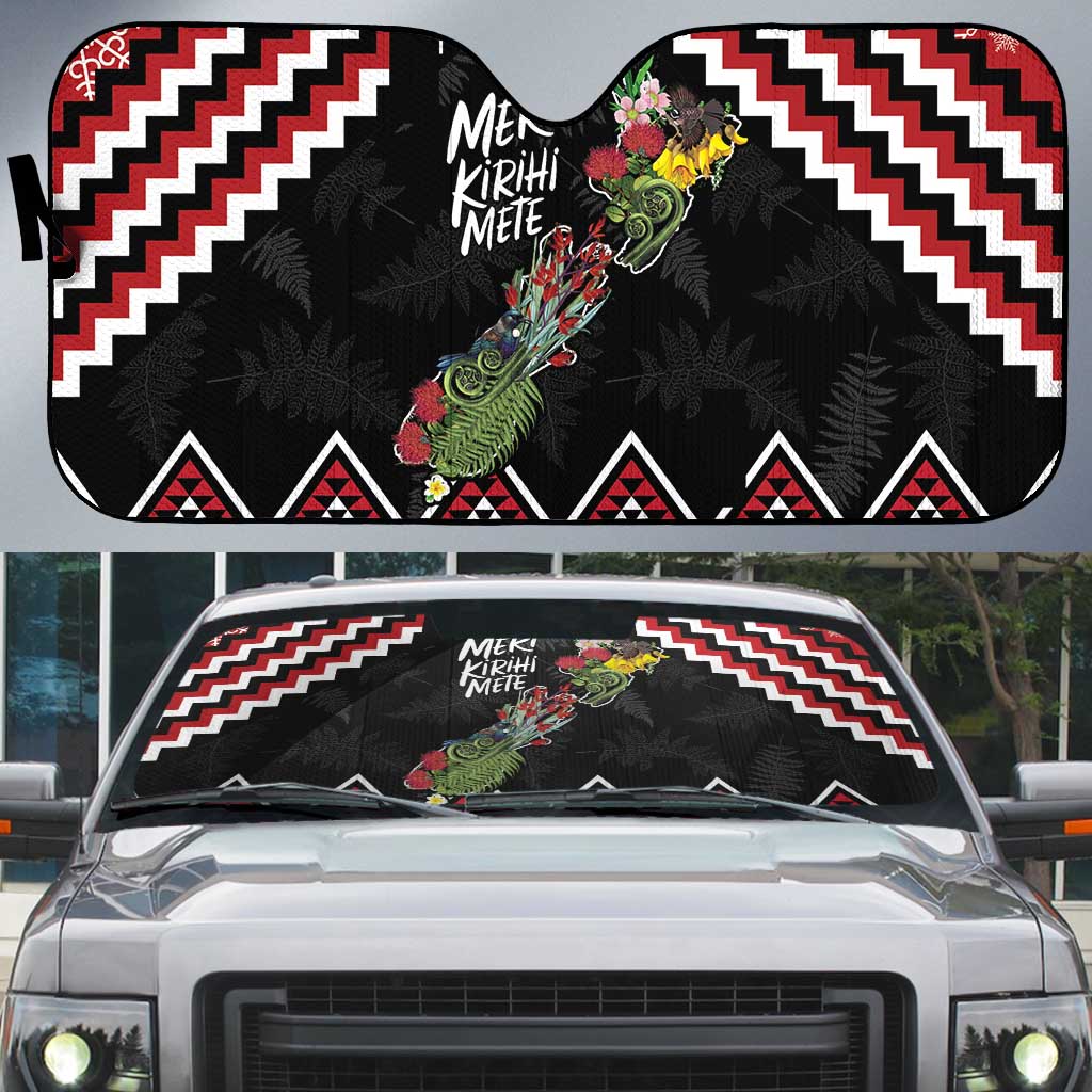 New Zealand Christmas Taniko Poutama Auto Sun Shade Flora Map with Birds - Aussie Hoodie