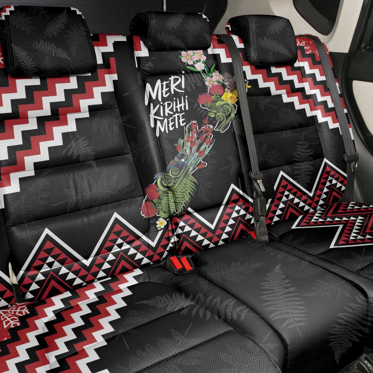 New Zealand Christmas Taniko Poutama Back Car Seat Cover Flora Map with Birds - Aussie Hoodie