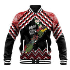 New Zealand Christmas Taniko Poutama Baseball Jacket Flora Map with Birds - Aussie Hoodie