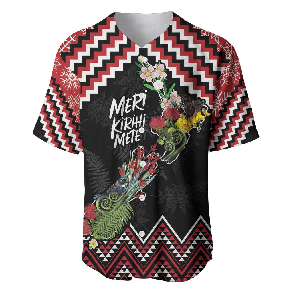 New Zealand Christmas Taniko Poutama Baseball Jersey Flora Map with Birds - Aussie Hoodie