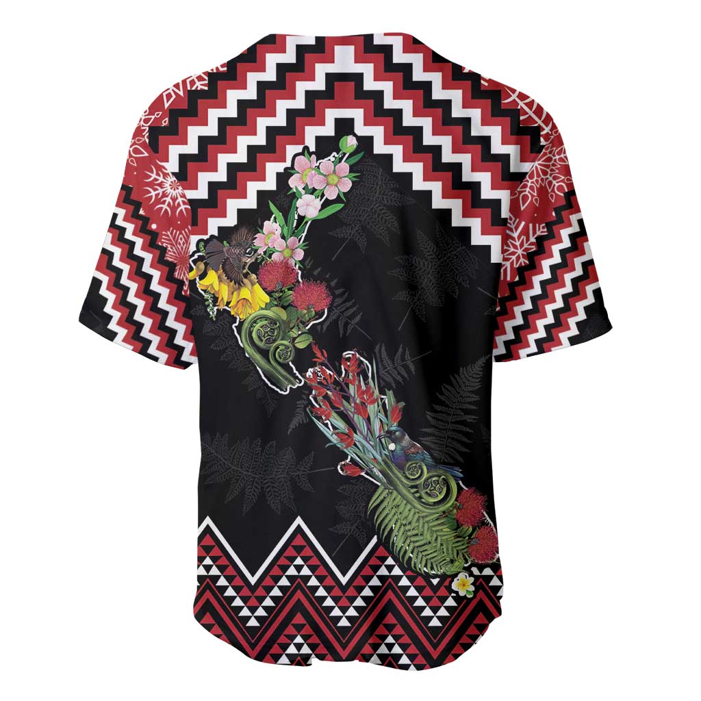 New Zealand Christmas Taniko Poutama Baseball Jersey Flora Map with Birds - Aussie Hoodie