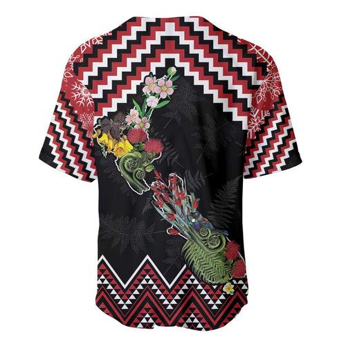 New Zealand Christmas Taniko Poutama Baseball Jersey Flora Map with Birds - Aussie Hoodie