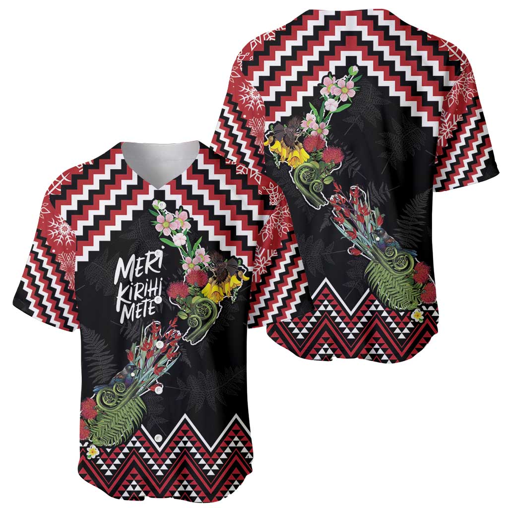 New Zealand Christmas Taniko Poutama Baseball Jersey Flora Map with Birds - Aussie Hoodie