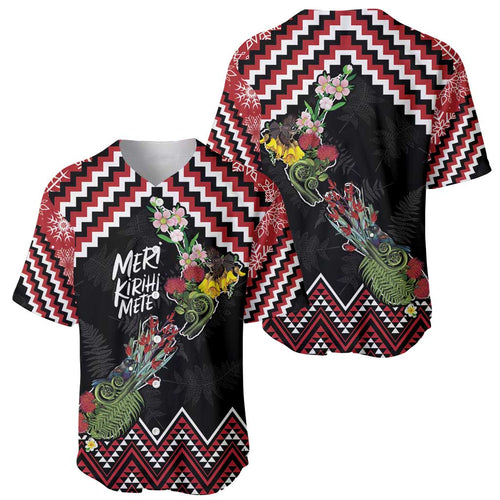 New Zealand Christmas Taniko Poutama Baseball Jersey Flora Map with Birds - Aussie Hoodie