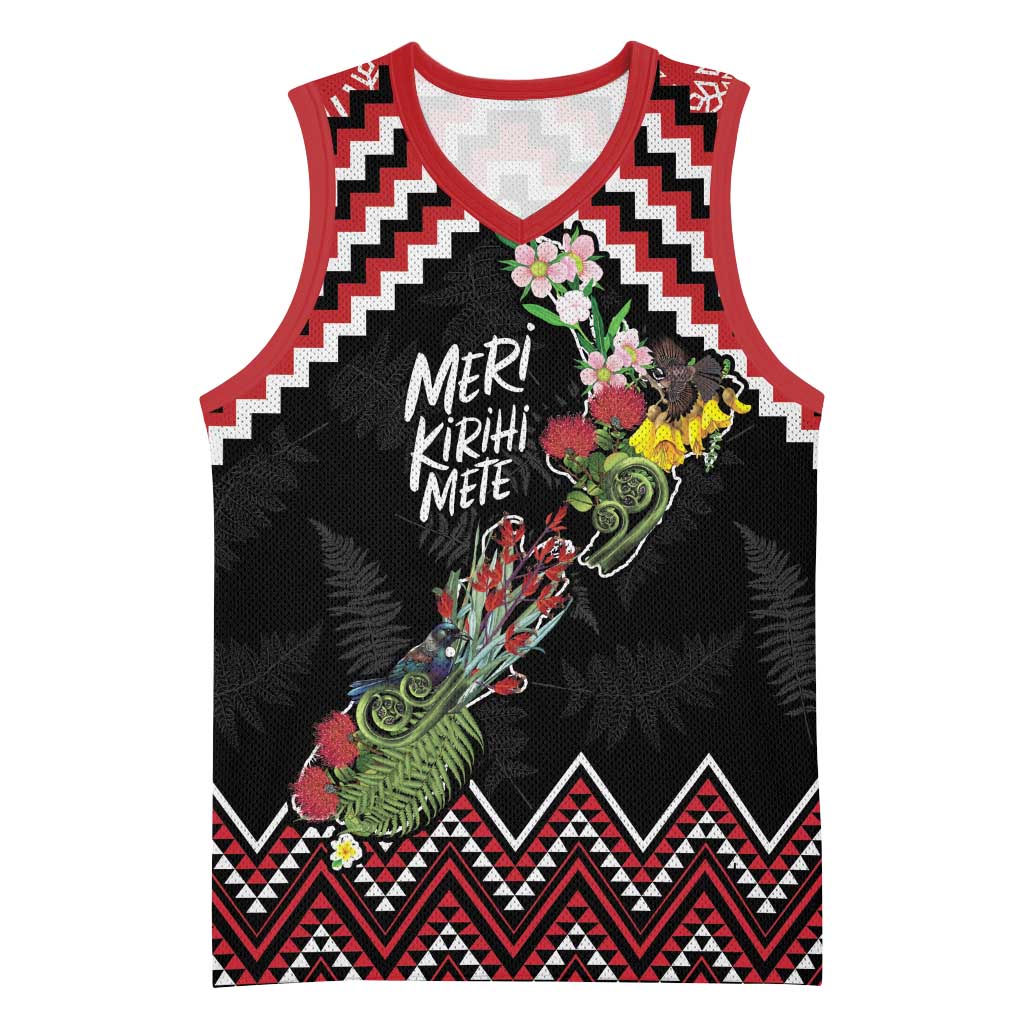 New Zealand Christmas Taniko Poutama Basketball Jersey Flora Map with Birds - Aussie Hoodie