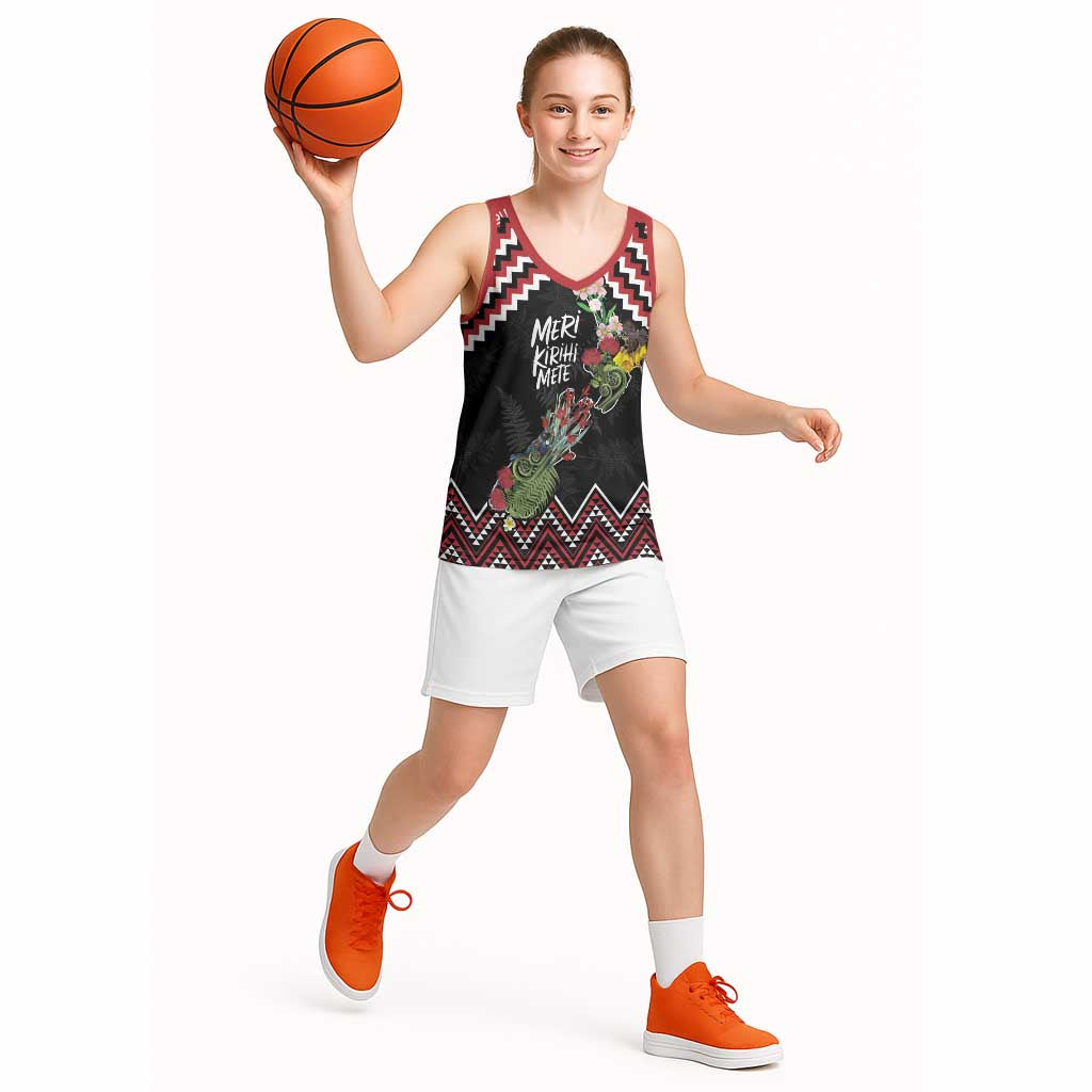 New Zealand Christmas Taniko Poutama Basketball Jersey Flora Map with Birds - Aussie Hoodie