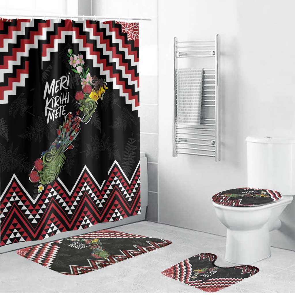 New Zealand Christmas Taniko Poutama Bathroom Set Flora Map with Birds - Aussie Hoodie