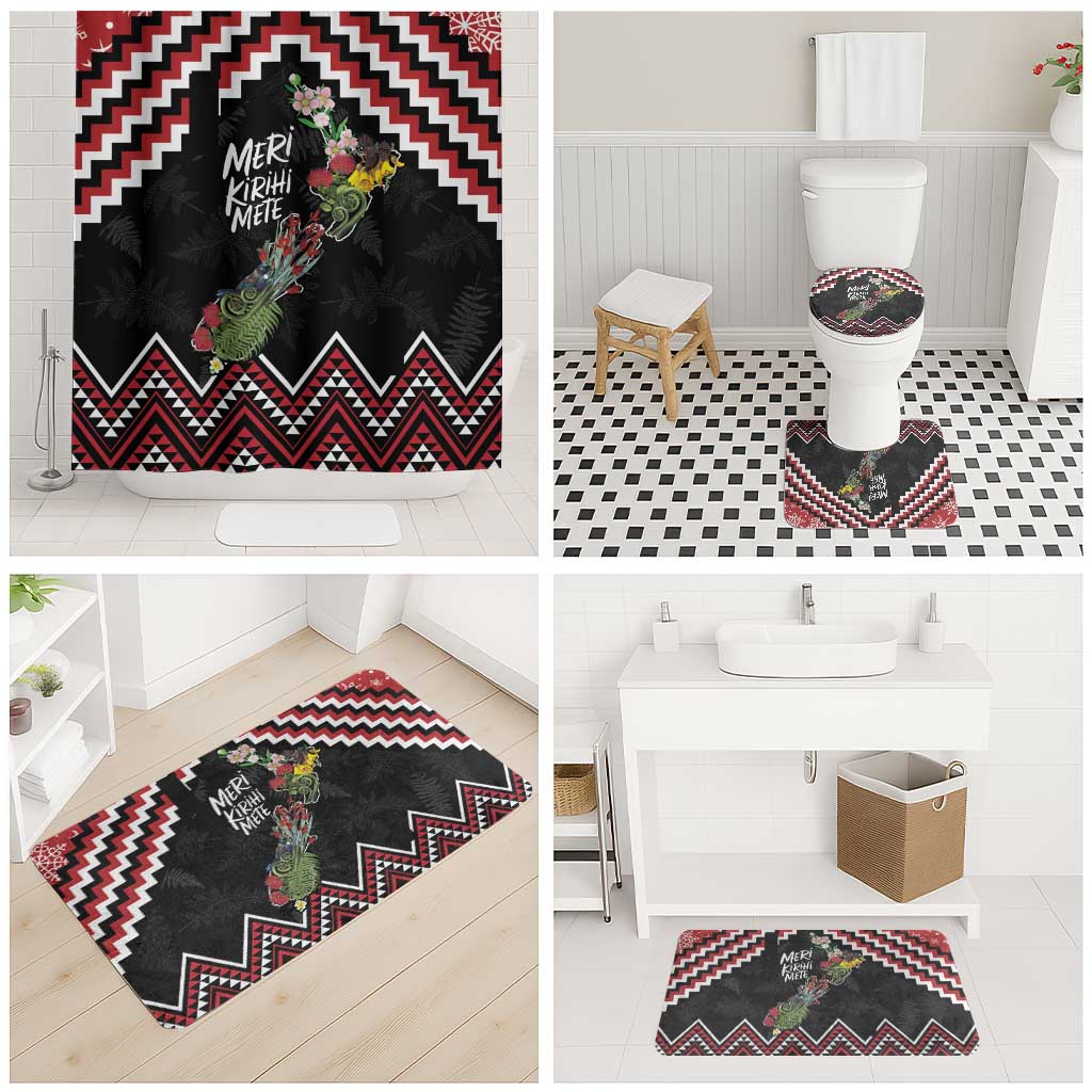 New Zealand Christmas Taniko Poutama Bathroom Set Flora Map with Birds - Aussie Hoodie