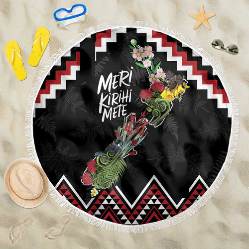 New Zealand Christmas Taniko Poutama Beach Blanket Flora Map with Birds - Aussie Hoodie