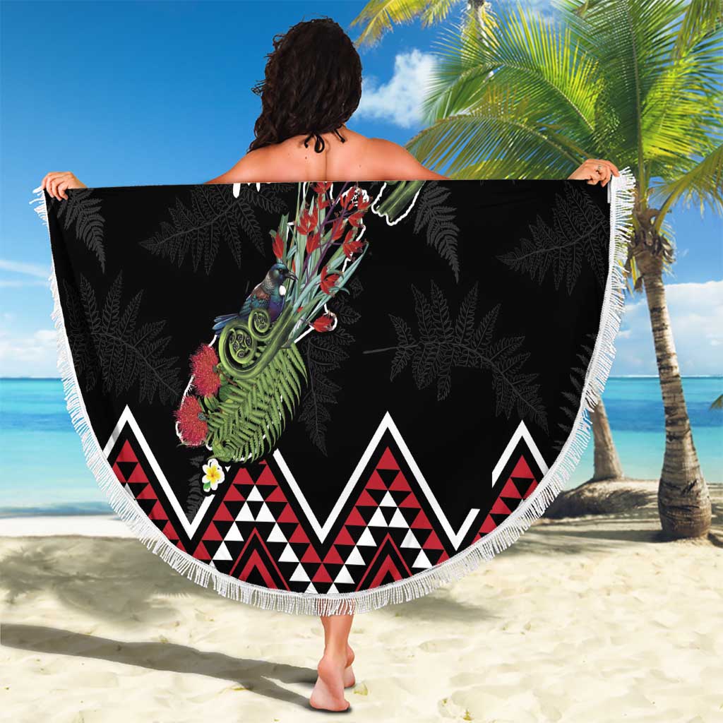 New Zealand Christmas Taniko Poutama Beach Blanket Flora Map with Birds - Aussie Hoodie
