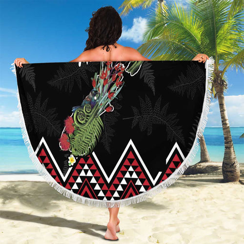 New Zealand Christmas Taniko Poutama Beach Blanket Flora Map with Birds - Aussie Hoodie