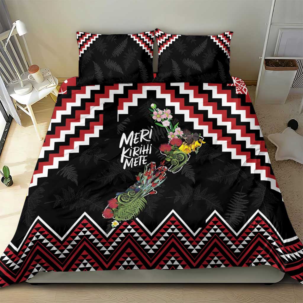 New Zealand Christmas Taniko Poutama Bedding Set Flora Map with Birds - Aussie Hoodie
