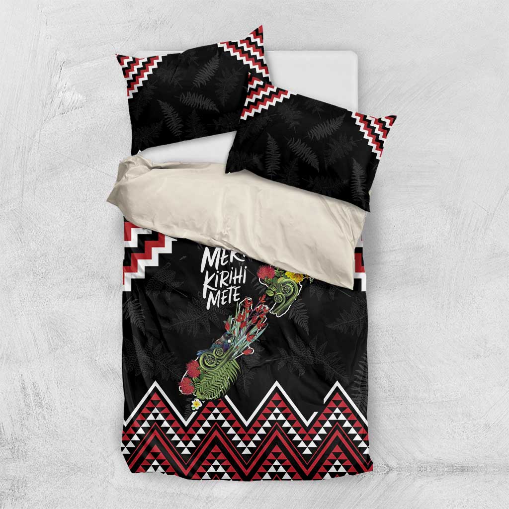 New Zealand Christmas Taniko Poutama Bedding Set Flora Map with Birds - Aussie Hoodie