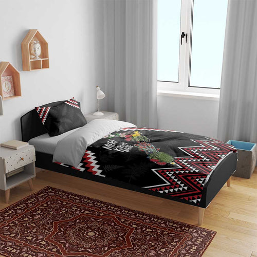 New Zealand Christmas Taniko Poutama Bedding Set Flora Map with Birds - Aussie Hoodie