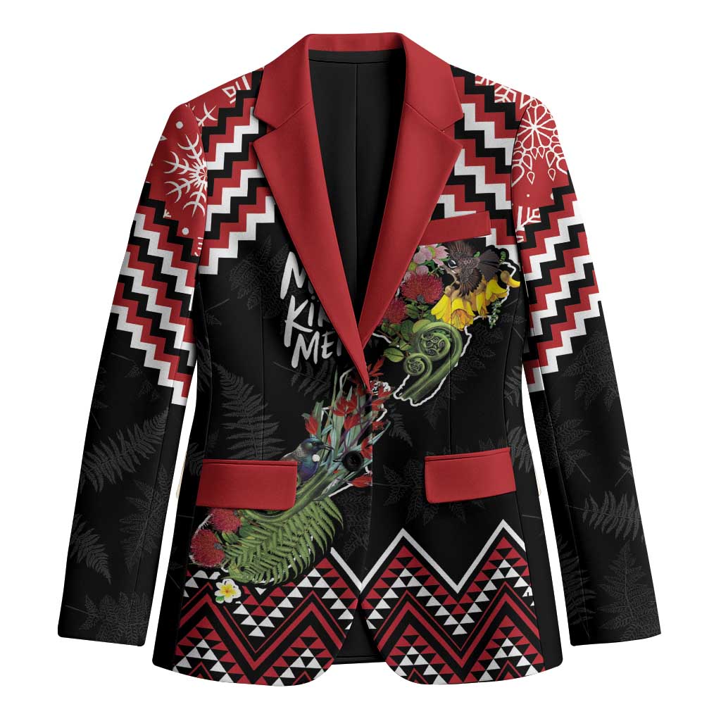 New Zealand Christmas Taniko Poutama Blazer Flora Map with Birds - Aussie Hoodie