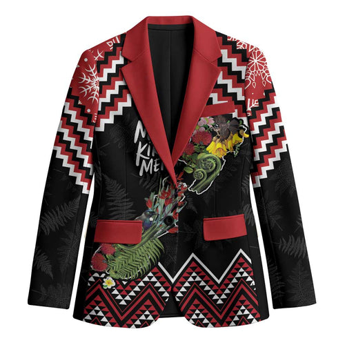 New Zealand Christmas Taniko Poutama Blazer Flora Map with Birds - Aussie Hoodie