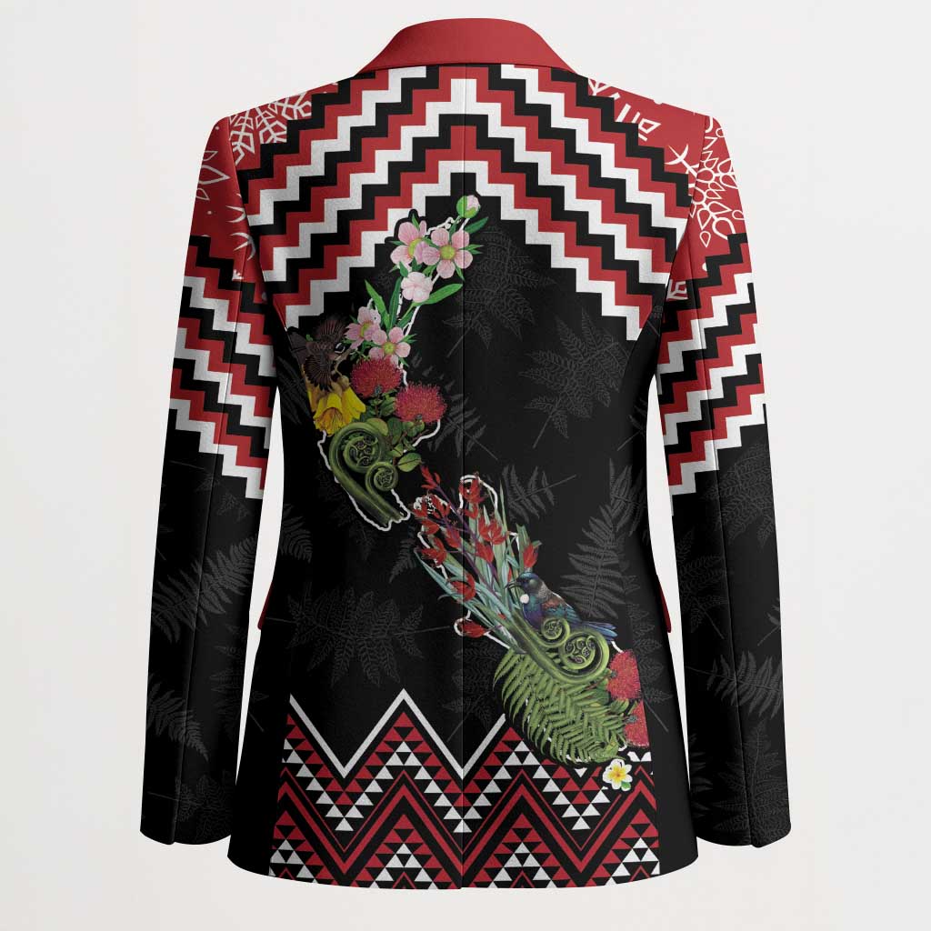 New Zealand Christmas Taniko Poutama Blazer Flora Map with Birds - Aussie Hoodie