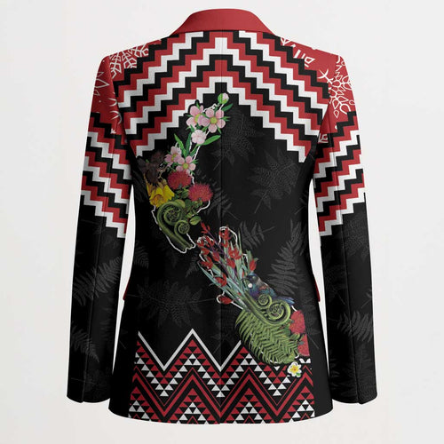 New Zealand Christmas Taniko Poutama Blazer Flora Map with Birds - Aussie Hoodie