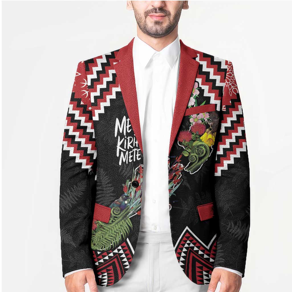 New Zealand Christmas Taniko Poutama Blazer Flora Map with Birds - Aussie Hoodie