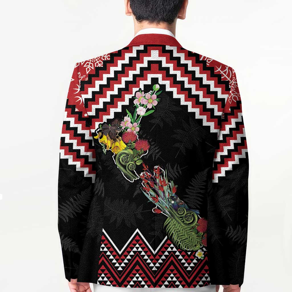 New Zealand Christmas Taniko Poutama Blazer Flora Map with Birds - Aussie Hoodie